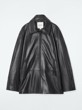 COS Black Waisted Leather Trucker Jacket